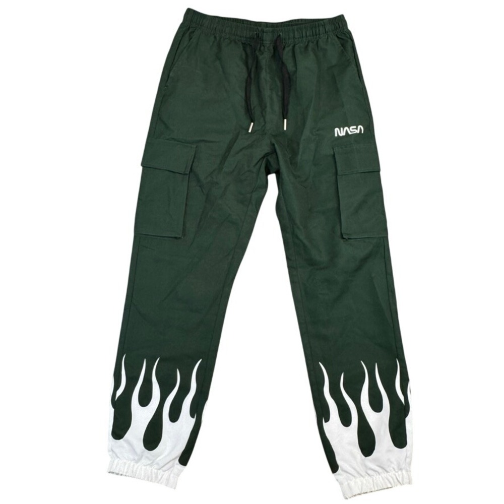 Manfinity NASA Green Flame Graphic Cargo Pants Mens Large Joggers Streetwear